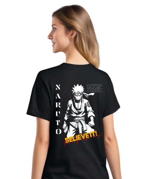 A girl wearing naruto anime best black oversize tshirt