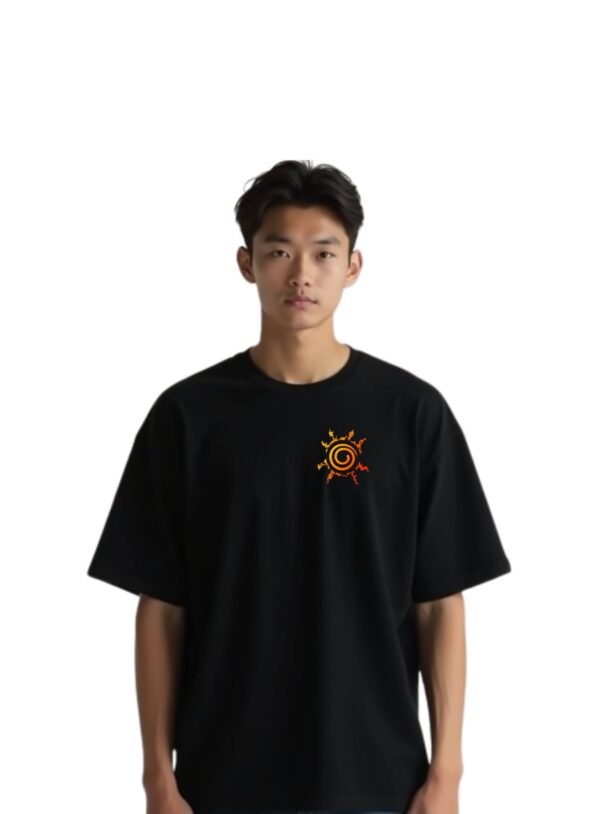 Black oversized t-shirt featuring a Naruto anime character graphic print.