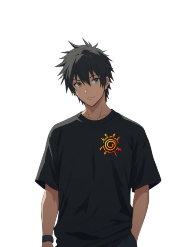 Black oversized t-shirt featuring a front of Naruto anime character graphic print.